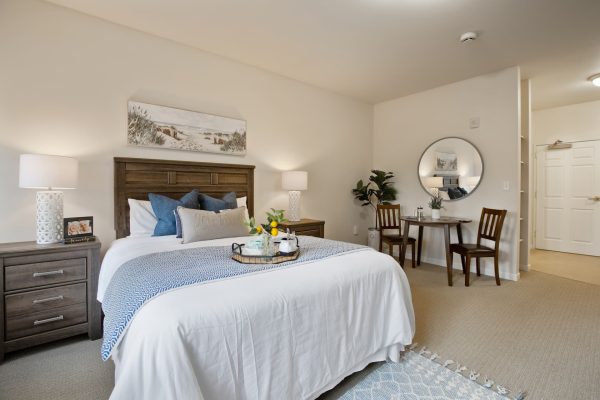 A view of the bed in the bedroom.