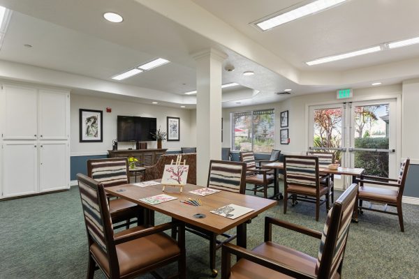 A small seating area with tables and chairs