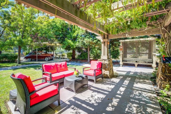 A covered outdoor seating area