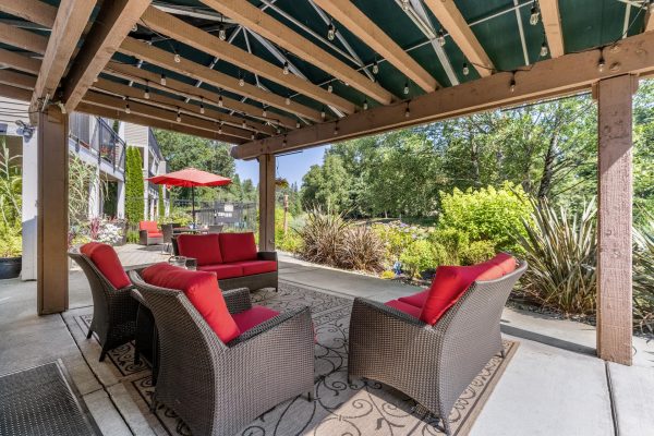 A covered outdoor seating area