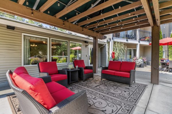 A covered outdoor seating area