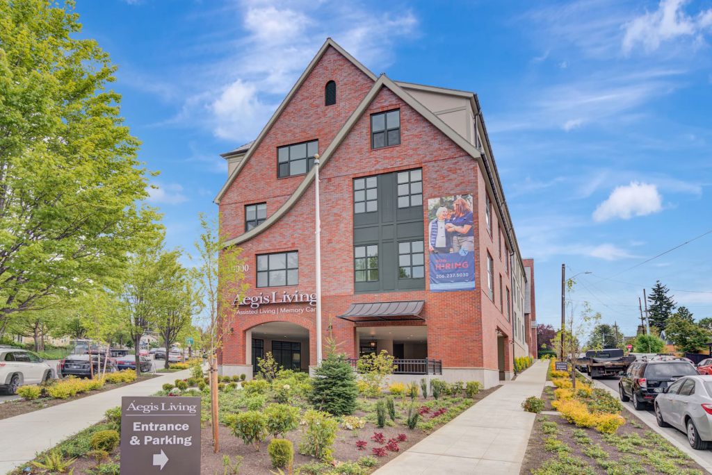 The main entrance of Aegis Living Greenwood