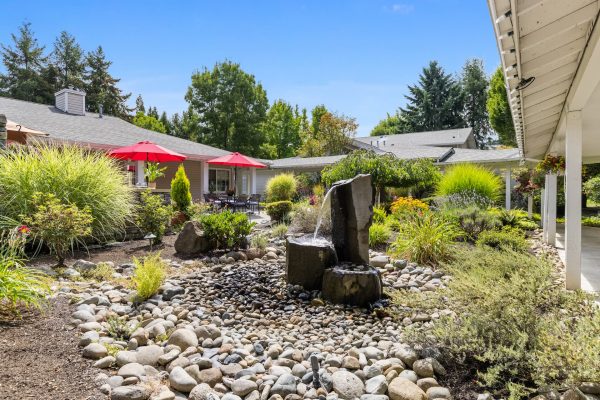 A rock garden at Aegis Living