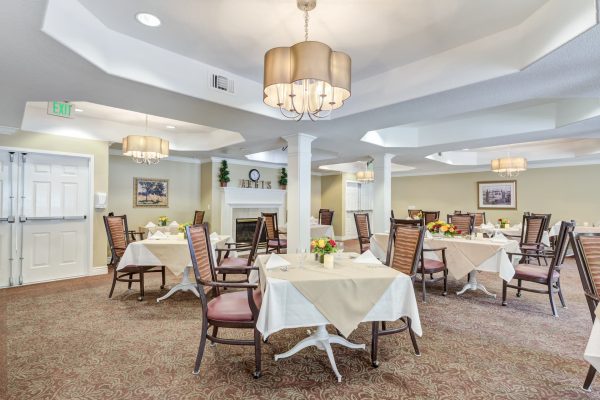 A large dining area with tables and chairs