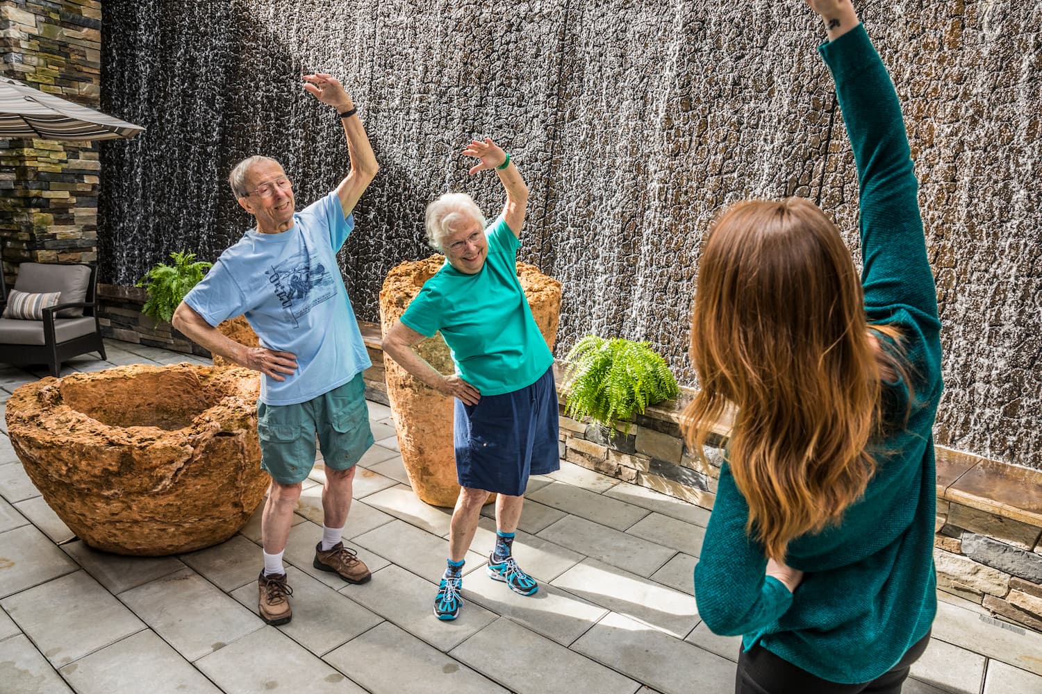 Residents exercising outside