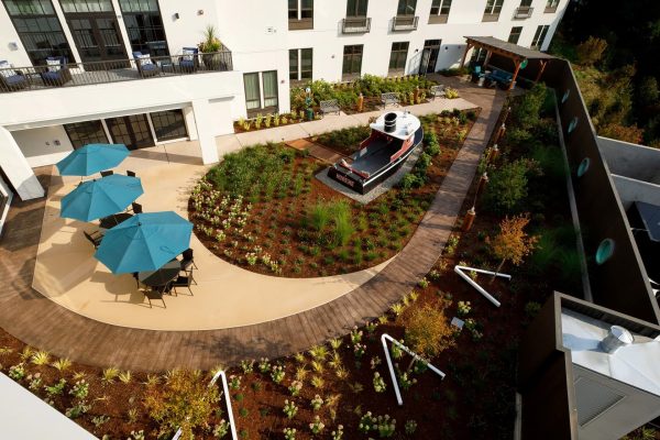 An aerial view of an outdoor area at Aegis Living West Seattle