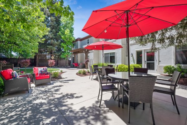 An outdoor patio area with